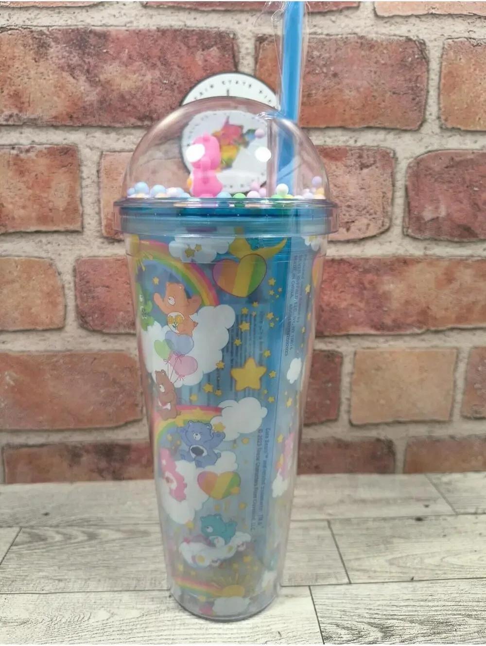 Carebears 24 OZ Travel Tumbler Cup with Dome Lid & Straw Moving Foam Balls NWT